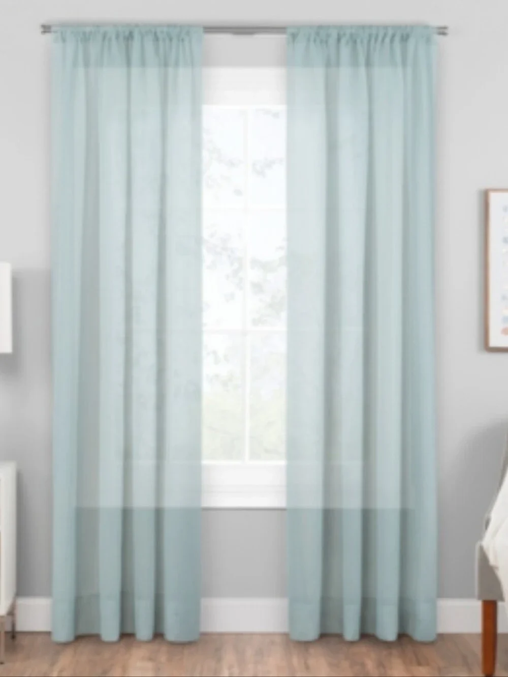Hudson Hill Light Blue Sheer Rod Pocket Curtain Panel - Home Accents TWO SETS